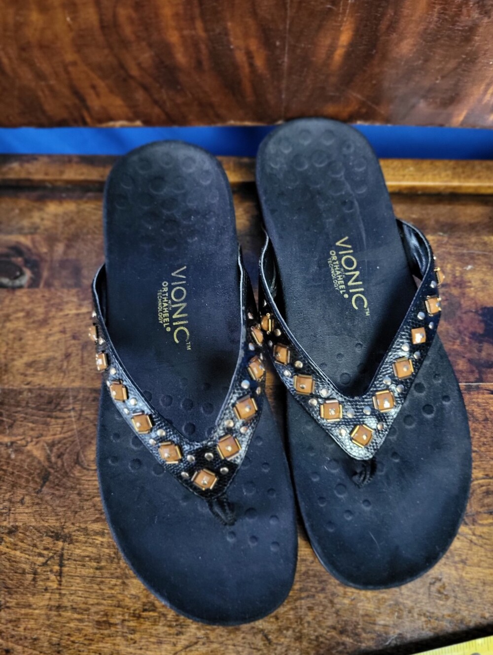 Vionic OrthaHeel Floriana Size 10 Sandals Black with Beads Cruise Beach